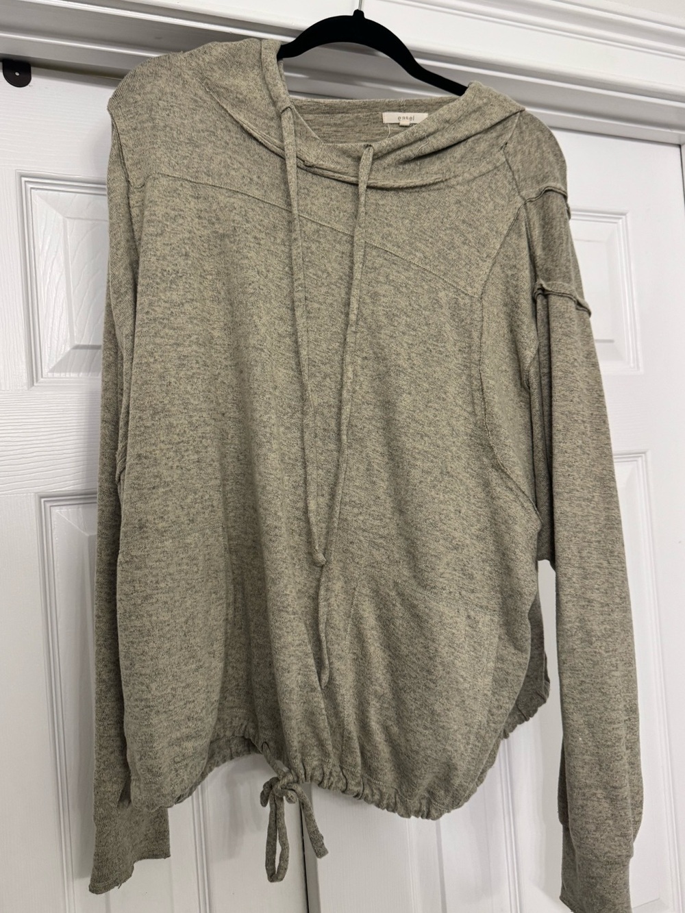 Easel Drawstring Hem Cozy Hooded oversized  Pullover - Heather Taupe  small